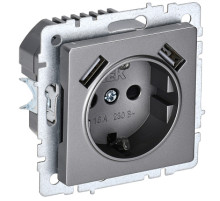 IEK BRITE BASE Сталь Розетка с з/к/ш 16А с USB A+A 3,1А РЮш10-2-БрС