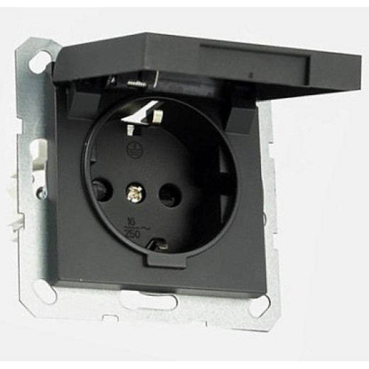 Jasmart G Антрацит Розетка с/з со шторками с крышкой 16A 250V~