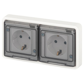 Розетка ЭРА Эксперт 11-2523-01 двойная с заземлением с крышкой 2х2P+E горизонт. IP55 16A-250В СУ белый