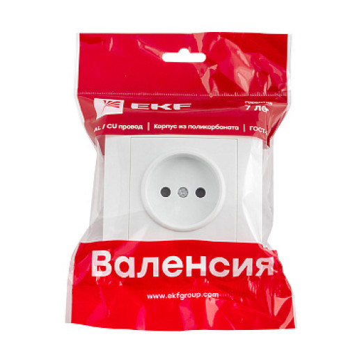 EKF PROxima Валенсия розетка 1-местная б/з 10А белая с защ. штор.