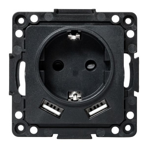 EKF Стокгольм Механизм Розетки 1-местной с/з, USB 2A 16А винтовые клеммы черный с защ. штор.