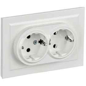 IEK BRITE Белый Розетка 2-м с/з без защ штор 16А в сборе РС12-3-БрБ