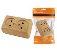 TDM Розетка двойная 2П открытой установки IP20 10А 250В (керамика) сосна 