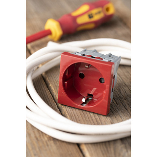 EKF PROxima Розетка 45х45 (2 модуля), с заземлением, красная, прямая