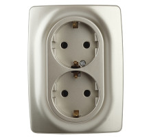 ЭРА 12-2108-04 Розетка 2X2P+E Schuko со шторками, 16A-250В, IP20, 12, Шампань