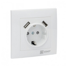 EKF PROxima Валенсия розетка 1-местная с/з 16А белая с защ. штор. с 2 USB 2,1А