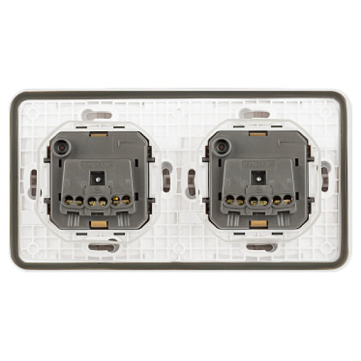 Розетка ЭРА Эксперт 11-2524-01 двойная с заземлением с крышкой 2х2P+E горизонт. IP55 шторки 16A-250В СУ белый