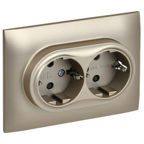 IEK SKANDY Шампань Розетка 2-ая с/з с защитными шторками 16А в сборе SK-R07Sh
