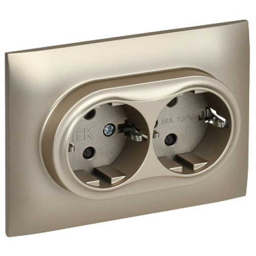 IEK SKANDY Шампань Розетка 2-ая с/з с защитными шторками 16А в сборе SK-R07Sh