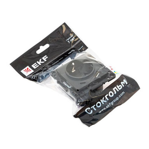 EKF Стокгольм Механизм Розетки 1-местной с/з, USB A+C 16А винтовые клеммы черный с защ. штор.