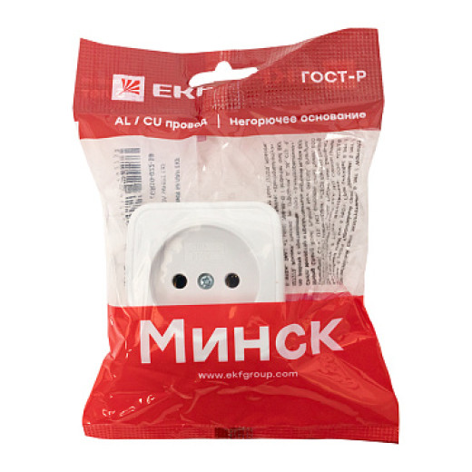 EKF Basic Минск Белый Розетка б/з, 10А, ОП