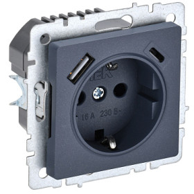 IEK BRITE BASE Маренго Розетка с з/к/ш 16А с USB A+C 18Вт РЮш11-1-БрМ