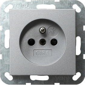Gira S-55 Алюминий Розетка с/з,с затвором (shutter) и символом