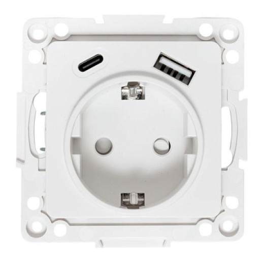 EKF Стокгольм Механизм Розетки 1-местной с/з, USB A+C 16А винтовые клеммы белый с защ. штор.