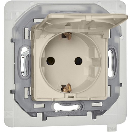 Legrand/Daccord INSPIRIA Слоновая кость Розетка 2К+З IP 44 с откидной крышкой и шторками - немецкий стандарт - 16 А - 250 В