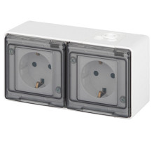 ЭРА Розетка Эксперт 11-2503-01 2х2P+E гориз. IP55, 16A-250В, ОУ, белый