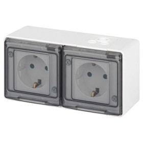ЭРА Розетка Эксперт 11-2503-01 2х2P+E гориз. IP55, 16A-250В, ОУ, белый