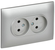 IEK SKANDY Серебряный Розетка 2-ая б/з с защитными шторками 10А в сборе SK-R09S