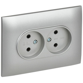 IEK SKANDY Серебряный Розетка 2-ая б/з с защитными шторками 10А в сборе SK-R09S