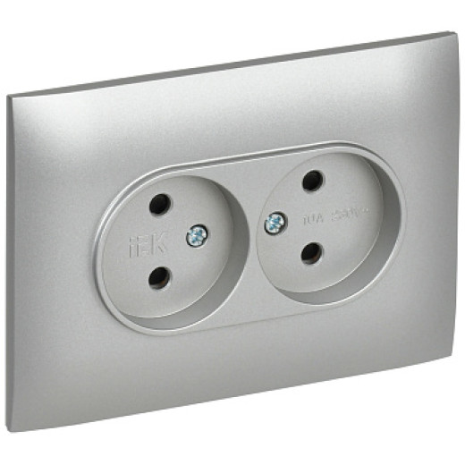 IEK SKANDY Серебряный Розетка 2-ая б/з с защитными шторками 10А в сборе SK-R09S