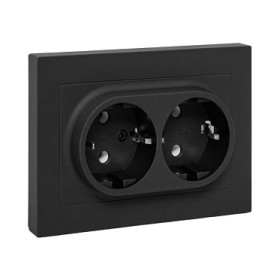 EKF Эпика Механизм розетки двойной, 16А, с заземлением, без шторок, с рамкой, чёрный