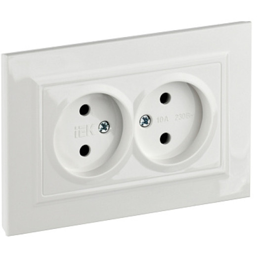 IEK BRITE Белый Розетка 2-я без з/к с з/ш 10А в сборе РСш12-2-БрБ