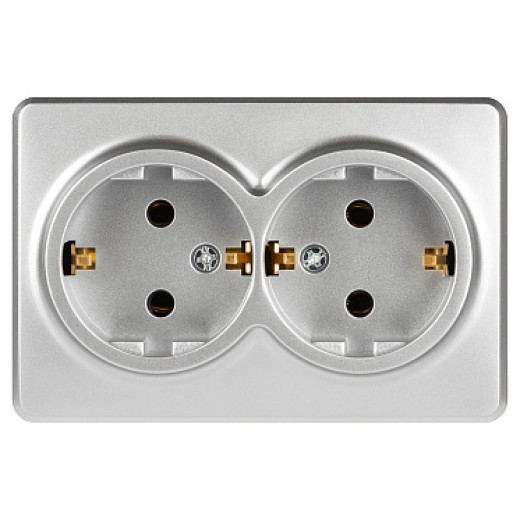 Розетка ЭРА Эксперт 11-2205-03 двойная с заземлением 2х2P+E Schuko IP20 16A-250В ОУ алюминий