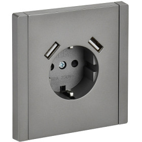 IEK FORTE&PIANO Сталь Розетка с/з со шт винтовое крепление 16А USB A+A 3,1А FP545