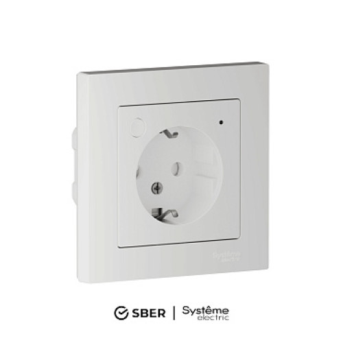 SBER Systeme Electric AtlasDesign Smart Белый Розетка с заземл., со шт., Zigbee, L+N, 16А, мех., модель SBDV-00202