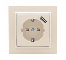 EKF Basic Минск Бежевый Розетка с/з, со шторками, 16А, с USB 1А, СП