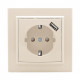 EKF Basic Минск Бежевый Розетка с/з, со шторками, 16А, с USB 1А, СП