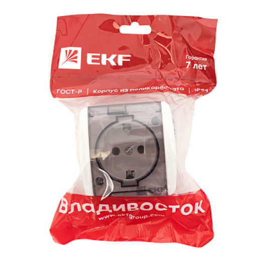 EKF PROxima Владивосток Розетка 1-местная 16А с заземлением с прозрачной крышкой IP54