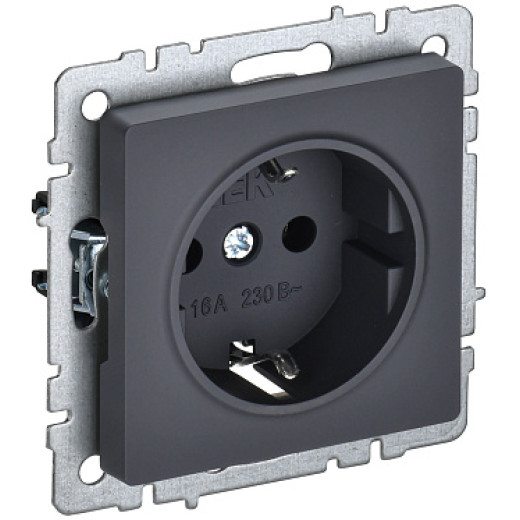IEK BRITE BASE Графит Розетка 1-м с/з без защ.штор 16А РС11-1-0-БрГ