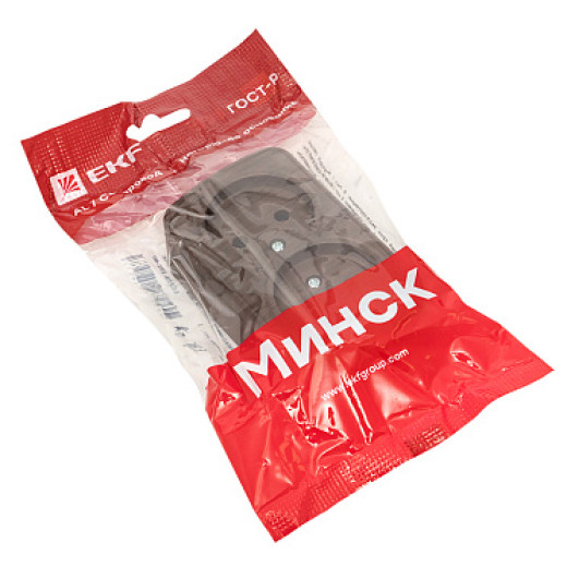 EKF Basic Минск Темное дерево Розетка 2-ая, б/з, 10А, ОП