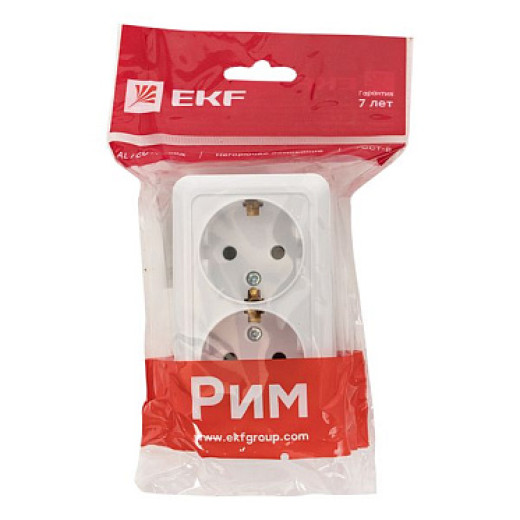 EKF PROxima Рим Розетка 2-местная 16А с заземлением белая