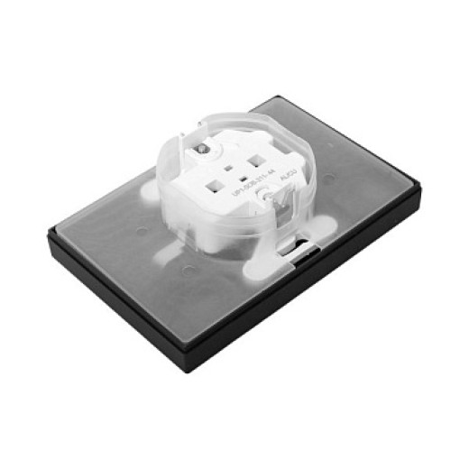 EKF Эпика Механизм розетки двойной, 16А, IP44, с заземлением, со шторками, с рамкой, с крышками, чёрный