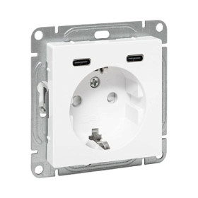 EKF Эпика Механизм розетки с USB-C - 2шт, 16А, с заземлением, со шторками, белый