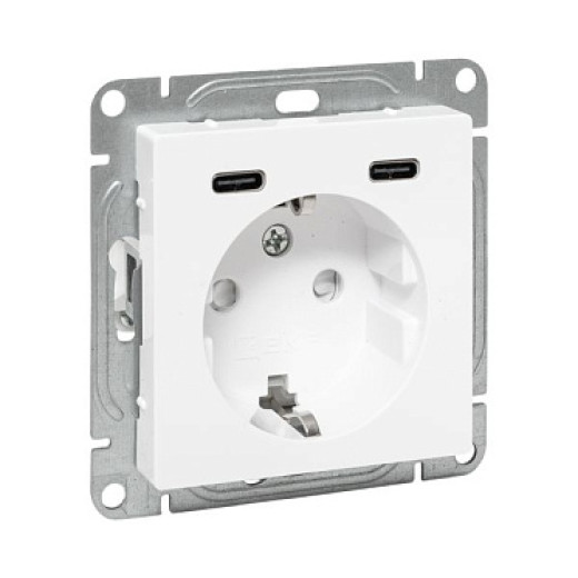 EKF Эпика Механизм розетки с USB-C - 2шт, 16А, с заземлением, со шторками, белый