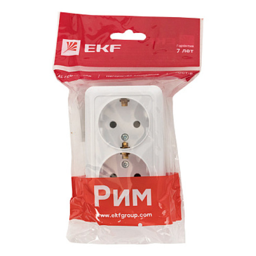 EKF PROxima Рим Розетка 2-местная 16А с заземлением белая