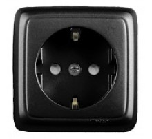 HEGEL Черный РА16-114-08 Розетка открытой установки, одноместная, с заземляющим контактом, со шторкой, с изолирующй пластиной