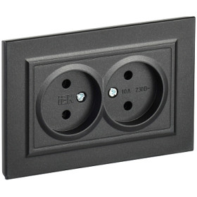 IEK BRITE Черный Розетка 2-я без з/к/ш 10А в сборе РС12-2-БрЧ