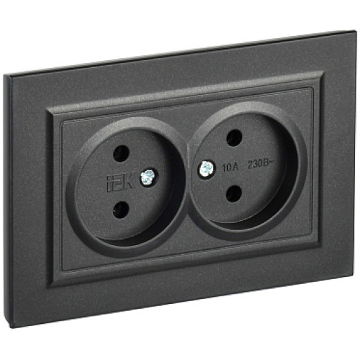 IEK BRITE Черный Розетка 2-я без з/к/ш 10А в сборе РС12-2-БрЧ