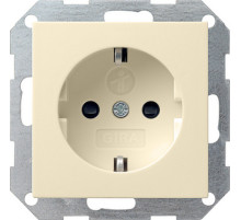 Gira S-55 Крем глянц Розетка с/з , с затвором (shutter) и символом