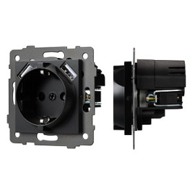 Arlight Механизм розетки с USB зарядкой SCT-MUAA-PL-BK-V (250V, 16A) (-)