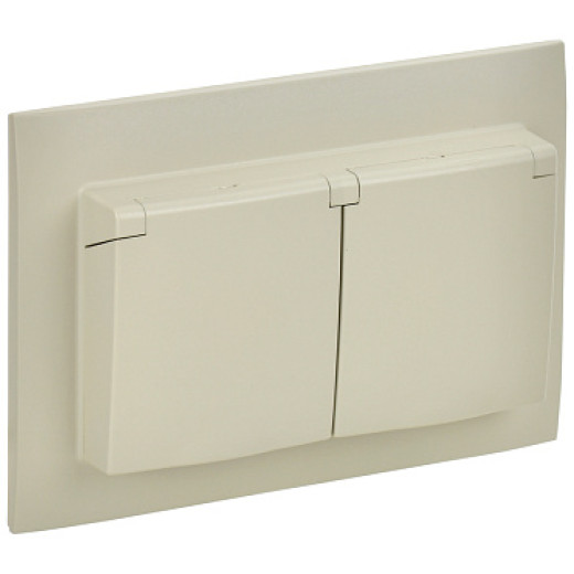 IEK SKANDY Бежевый Розетка 2-ая с/з с крышкой 16А в сборе IP44 SK-R12B