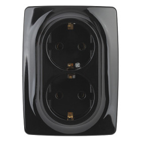 ЭРА 12-2108-06 Розетка 2X2P+E Schuko со шторками, 16A-250В, IP20, 12, Чёрный