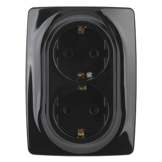 ЭРА 12-2108-06 Розетка 2X2P+E Schuko со шторками, 16A-250В, IP20, 12, Чёрный