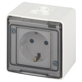 Розетка ЭРА Эксперт 11-2501-01 с заземлением с крышкой 2P+E IP55 16A-250В ОУ белый