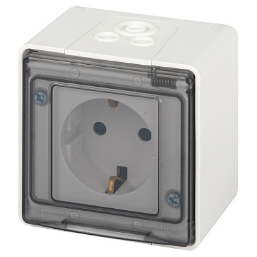 Розетка ЭРА Эксперт 11-2501-01 с заземлением с крышкой 2P+E IP55 16A-250В ОУ белый