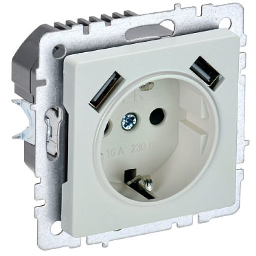 IEK BRITE BASE Жемчуг Розетка с з/к/ш 16А с USB A+A 2,1А РЮш10-1-БрЖ